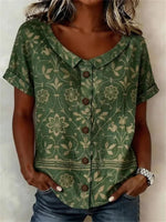 Vintage Floral Print Short Sleeve Blouse