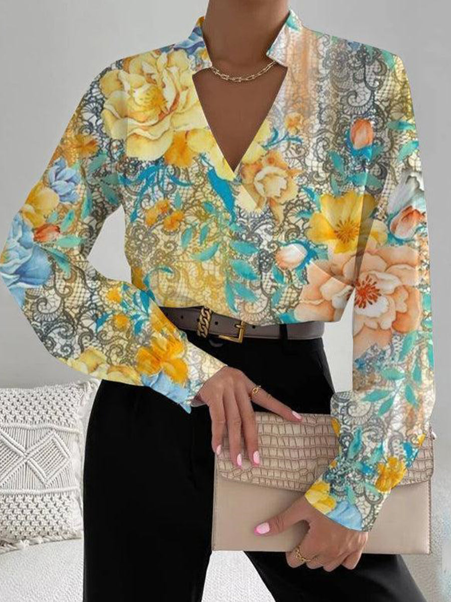 Bright Floral Print Long Sleeve Top
