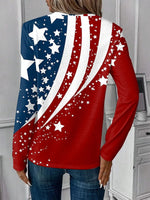 Women's Independence Day American Flag Print V-Neck Long Sleeve T-Shirt