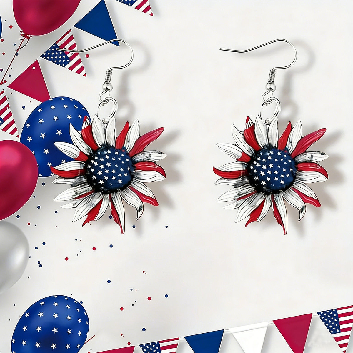 American Flag Sunflower Acrylic Dangle Earrings