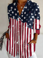 Vintage American Flag Print Long Sleeve Button-Up Shirt