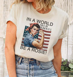 Vintage Rosie the Riveter American Flag Crew Neck Cotton T-Shirt