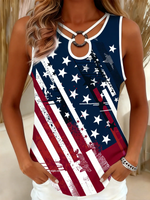 Vintage American Flag Distressed Print Keyhole Neck Tank Top