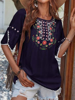Casual Crew Neck Floral Blouse