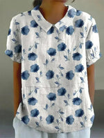 Vintage Floral Print Short Sleeve Blouse