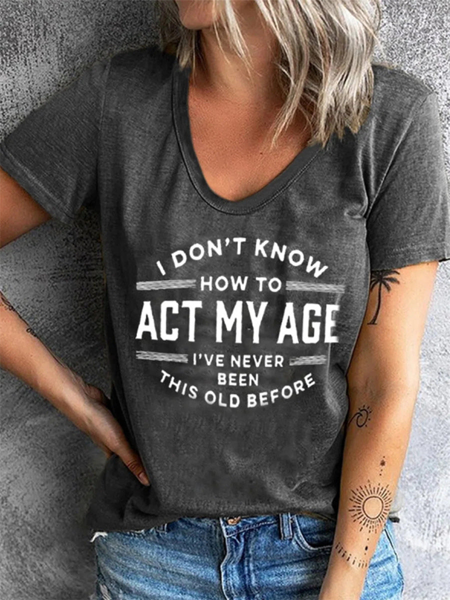 Letter Print V-neck Short Sleeves T-shirt