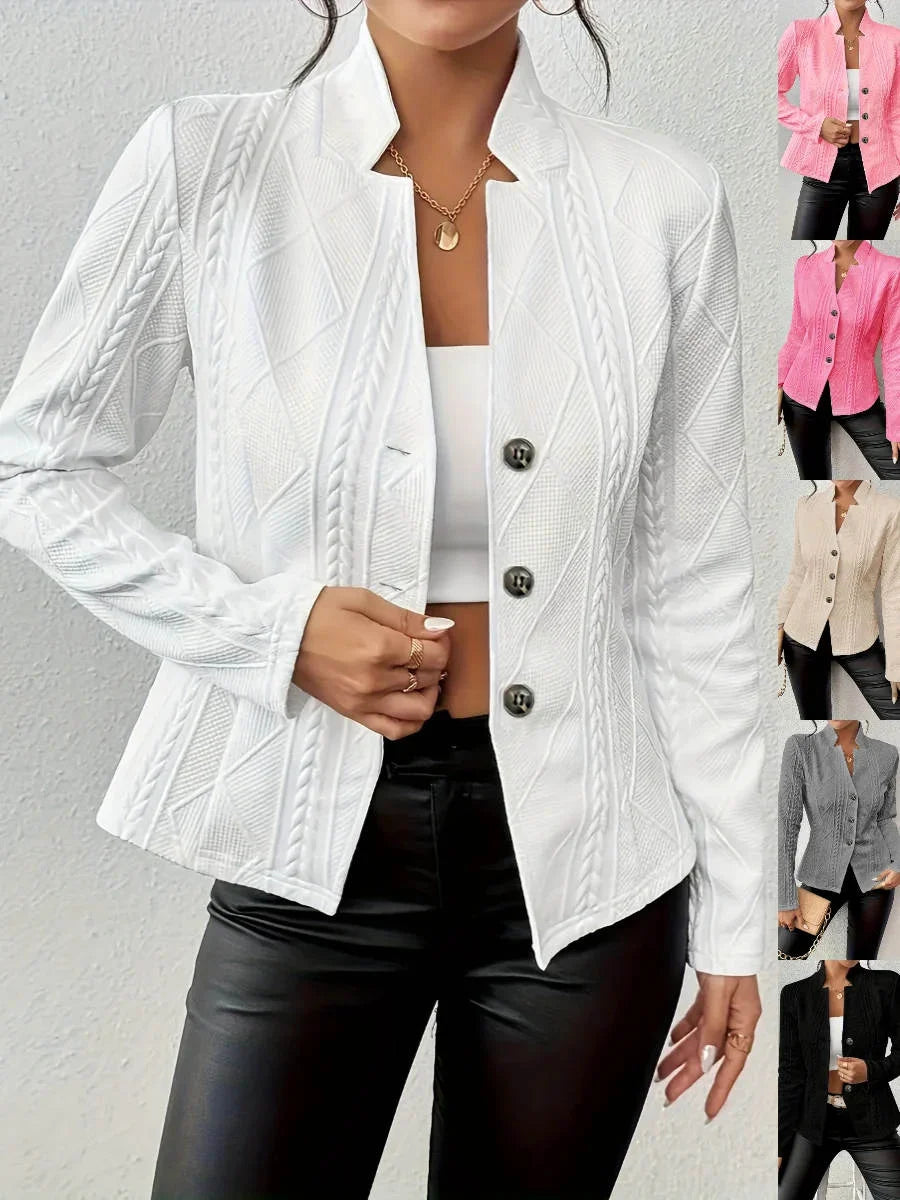 Women Geometric Outerwear Vintage Long Sleeve Mock Neck Regular Blazer