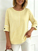 Mixed Stripe Print Round Neck 3/4 Sleeve Top