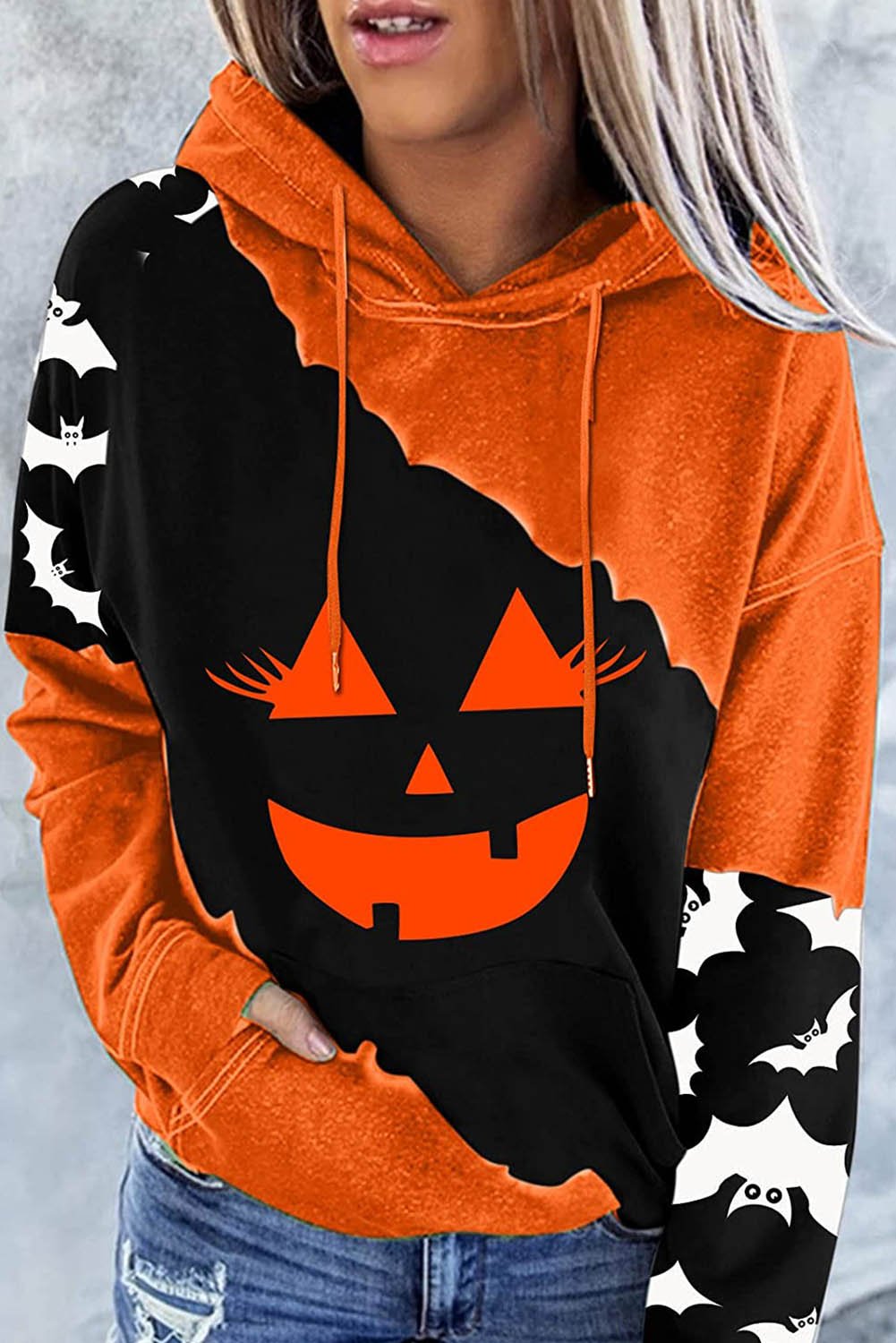 Casual Long Sleeve Halloween Face Print Hoodie