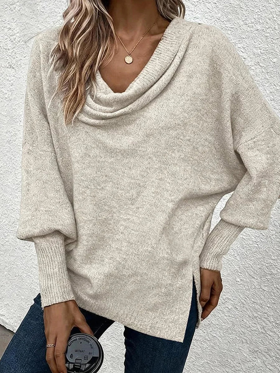Beige Plain Long Sleeve Sweater