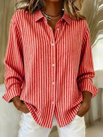 Red Striped Oversized Button-Down Long Sleeve Shirt