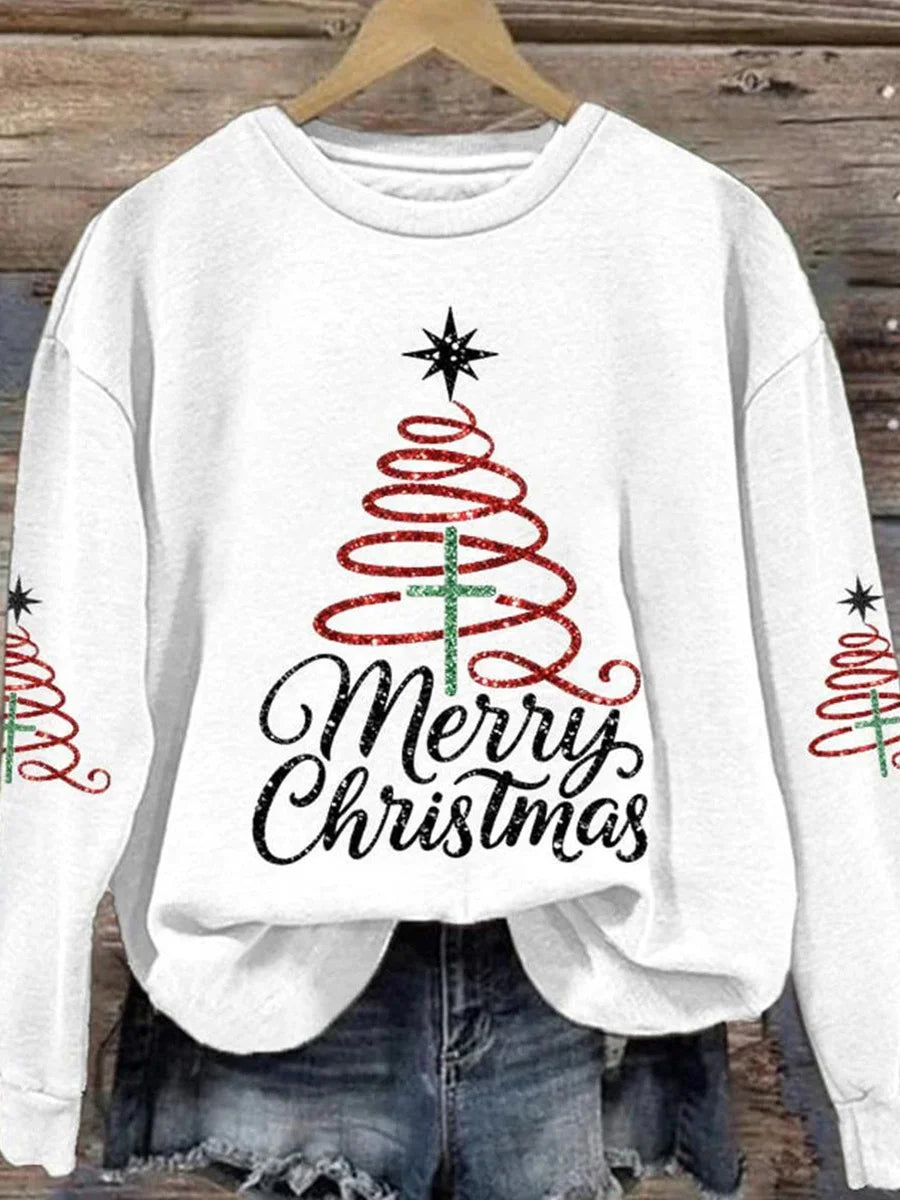 Glitter Cross Swirl Christmas Tree Graphic Sweatshirts