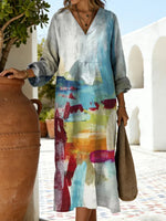 Women's Floral Pattern Art Print Casual V-neck Long Sleeve Dress