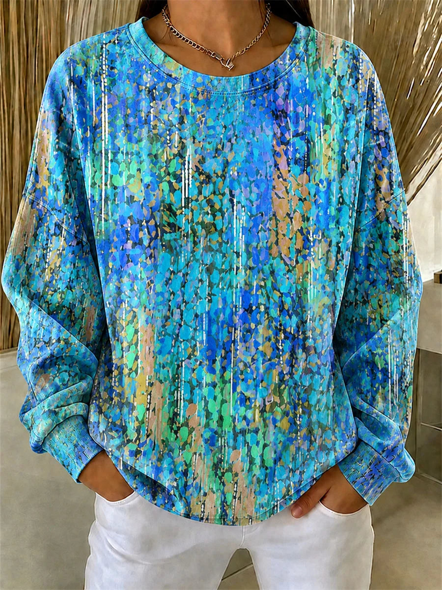 Casual Crew Neck Long Sleeve Random Print Sweatshirt