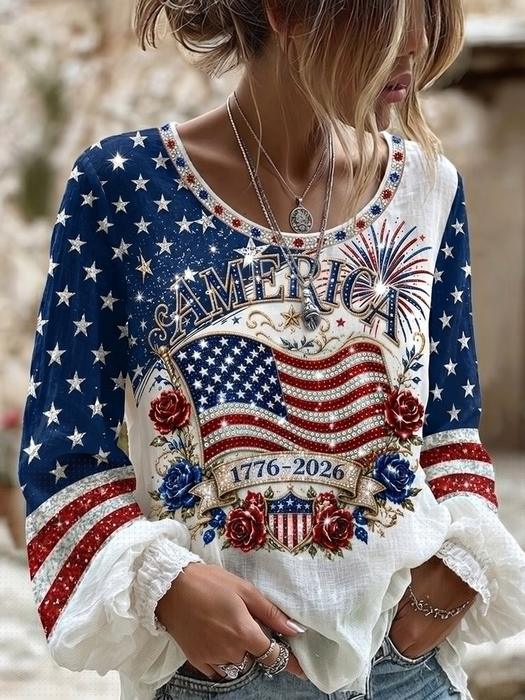 Women's Retro Independence Day Anniversary Print Art T-shirt