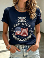 Women's Anniversary Flag Hot Diamond Print Casual T-shirt