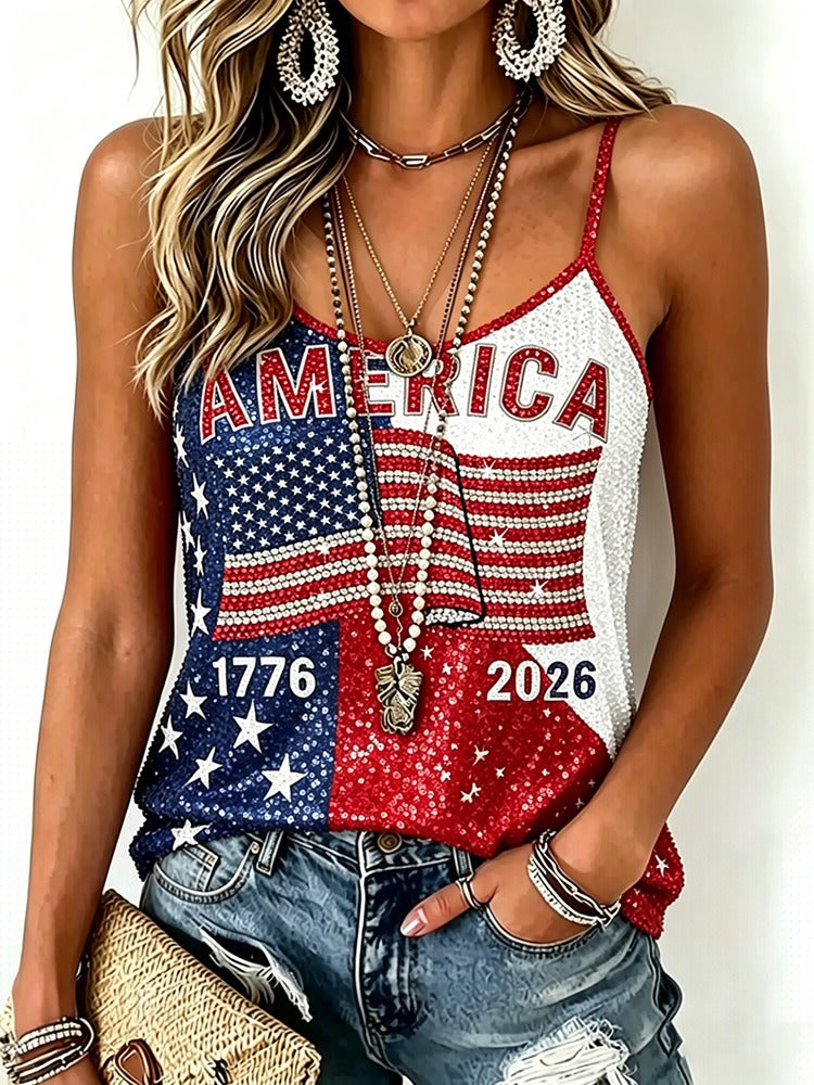 Women's Independence Day Print Sleeveless Camisole Top