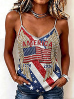 Women's Vintage Anniversary Flag Art Print Casual Sleeveless Camisole Top