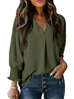 Casual 3/4 Sleeve V Neck Loose Fit Basic Tees