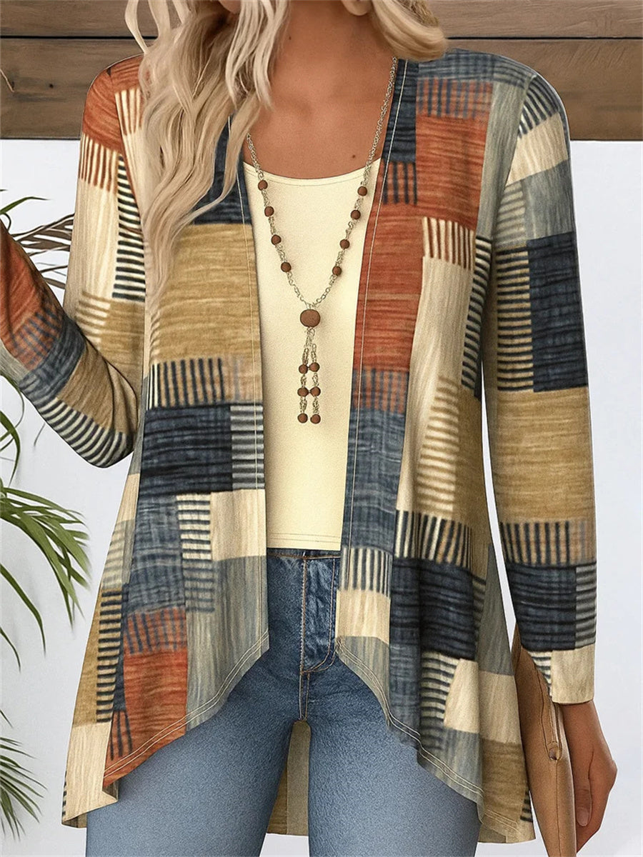 Casual Long Sleeve Geometric Regular Micro-Elasticity Blouse