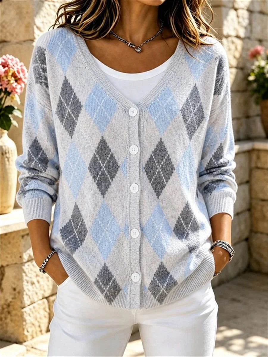 Women Geometric Long Sleeve Comfy Casual Cardigan