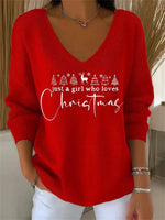 Casual Christmas V Neck Long Sleeve Sweatshirt