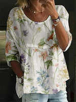Vintage Floral Print Crew Neck Half Sleeve T-Shirt