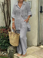 Gray Casual Solid Plain Two Piece Suit