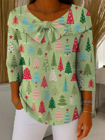 Vintage Christmas Tree Art Print Buttoned Long Sleeve Cardigan Sweater