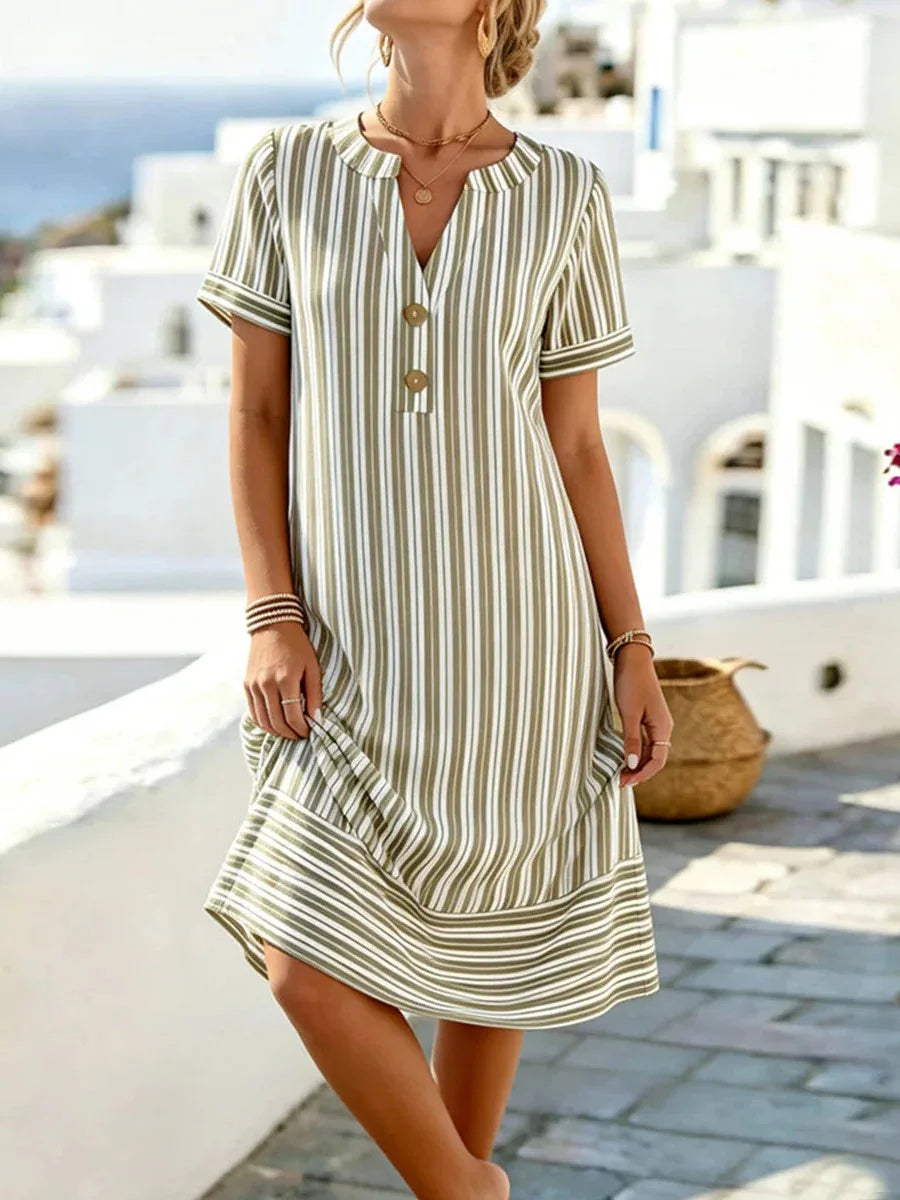 Casual Stripe Puff Short Sleeve Dress