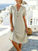 Casual Stripe Puff Short Sleeve Dress