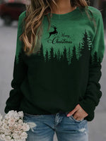 Casual Round Neck Long Sleeve Trees Print Sweatshirt - Green
