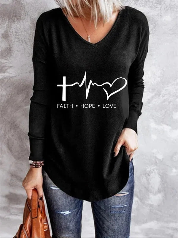 Black Casual V-neck Long Sleeve Character Printed Sweatshirts
