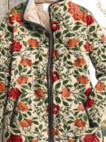 Women's Vintage Lovely Floral Art Print Casual Quilted Cardigan