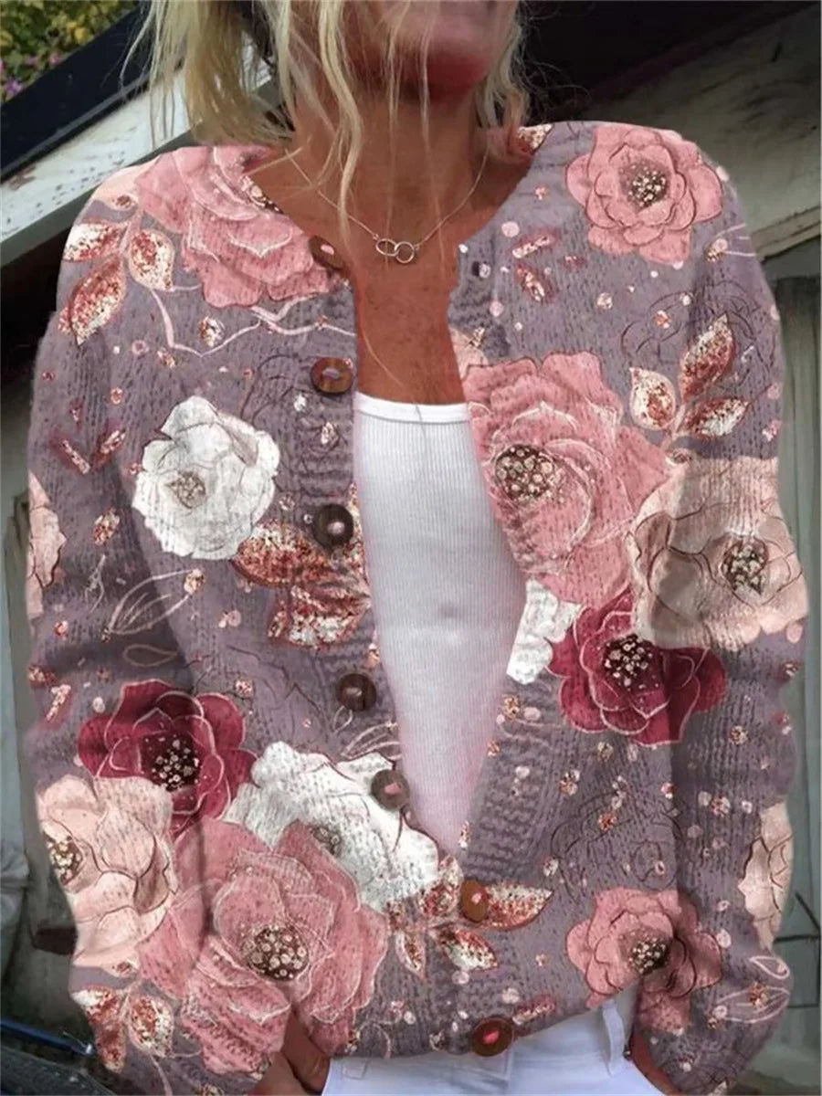 Vintage Floral Printed Long Sleeve Cardigan