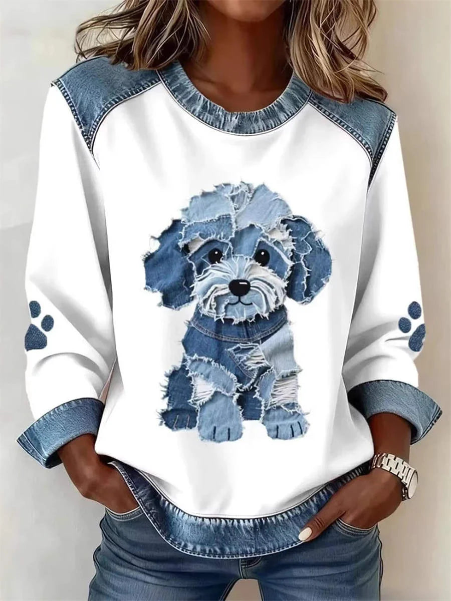 Casual Crew Neck Long Sleeve Color Block Sweatshirt