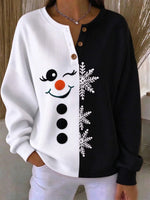 Vintage Christmas Snowman Henley Collar Long Sleeve Sweatshirt