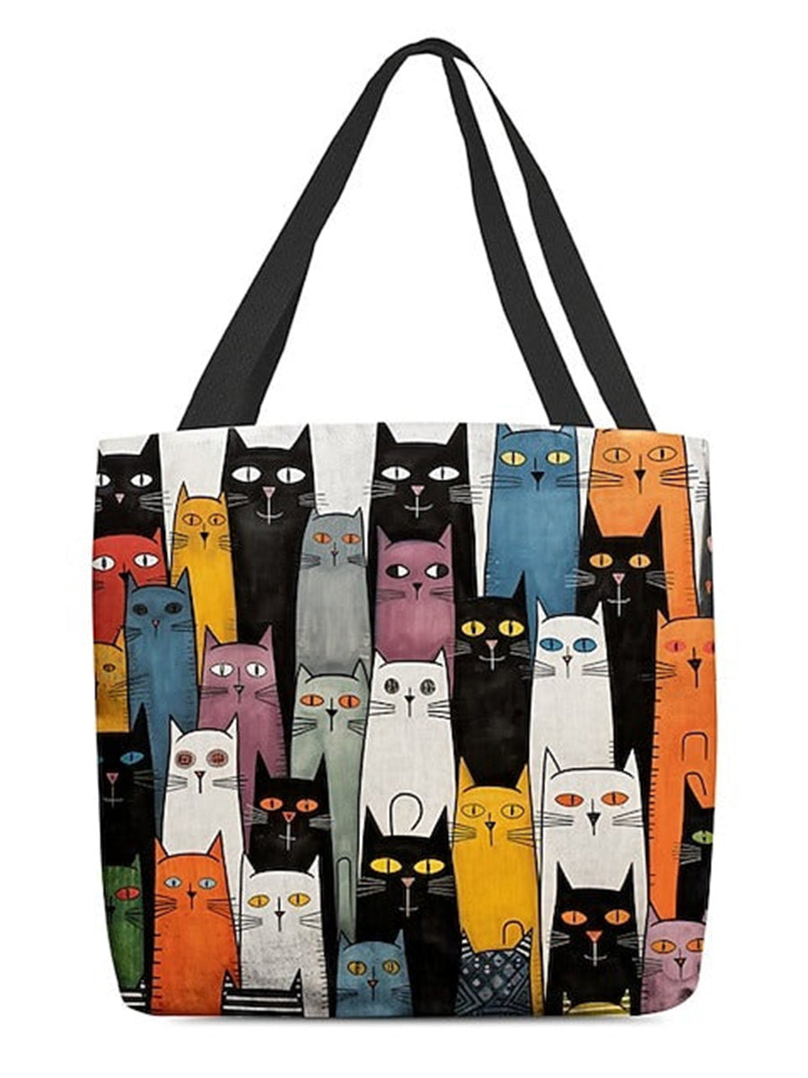 Large Capacity Cat Print Foldable Lightweight Print Canvas Bag