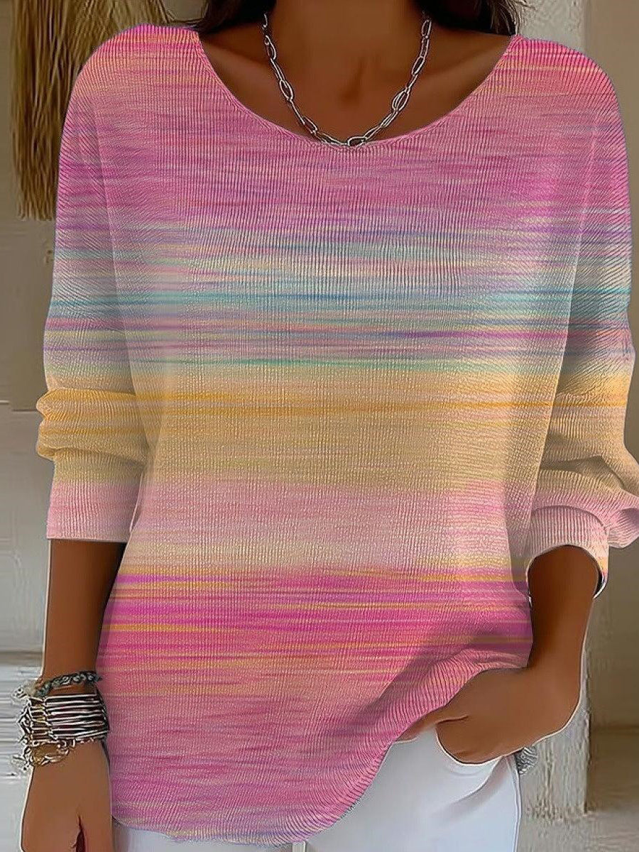 Sweet Pink Round Neck Long Sleeve Top