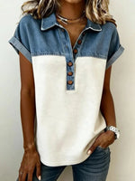 Casual Short Sleeve Color Block Polo Top