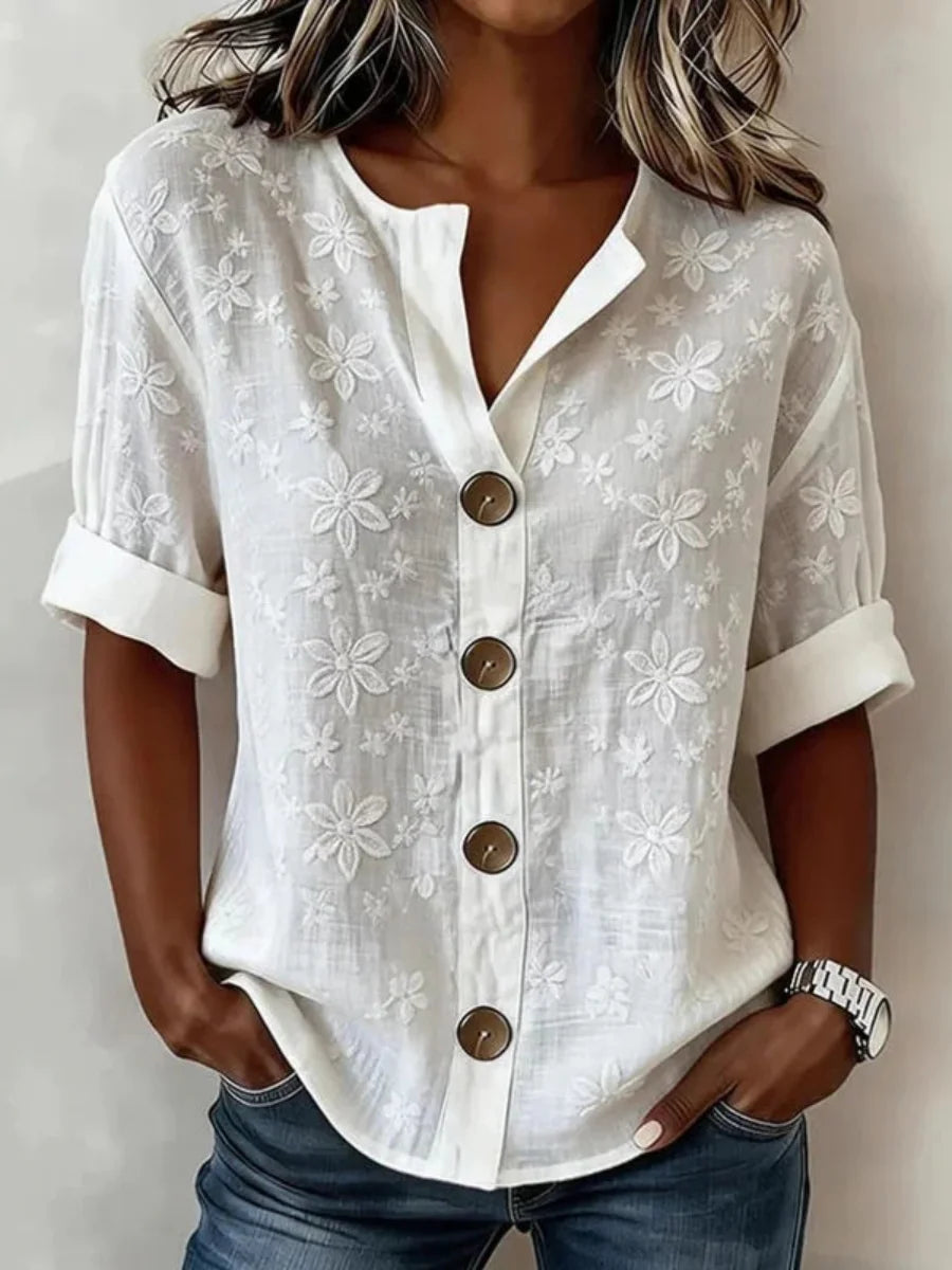 Vintage Floral Print Short Sleeve Blouse