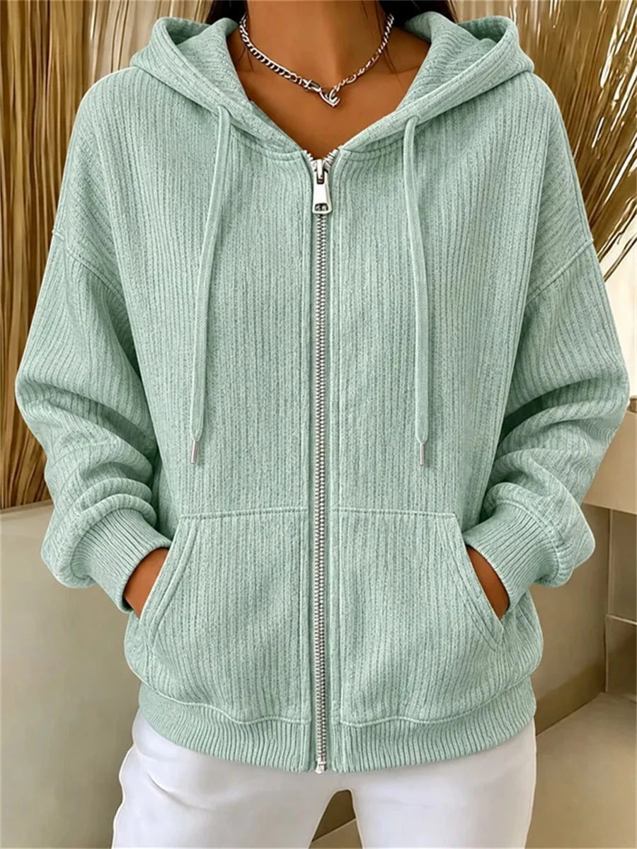 Casual Plain Long Sleeve Hoodie Jacket