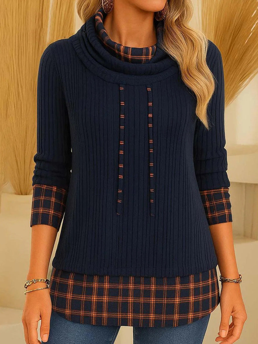 Blue Plaid Long Sleeve Sweater