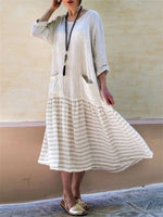 Loose Striped Crew Neck 3/4 Sleeve Maxi Dress