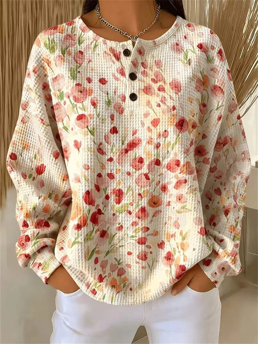 Casual Floral Crew Neck Long Sleeve Sweatshirt