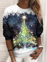 Blue Casual Graphic Tops Round Neck Long Sleeve Snowflake Printed Xmas Sweatshirts