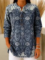 Women's Vintage Floral Pattern Art Print Casual Shirt