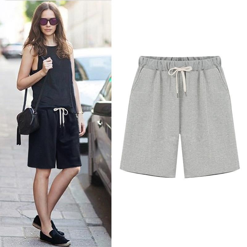 Women Drawstring Casual Elastic Waist Soft Knit Shorts