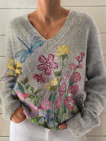 Grey V-Neck Long Sleeve Sweater
