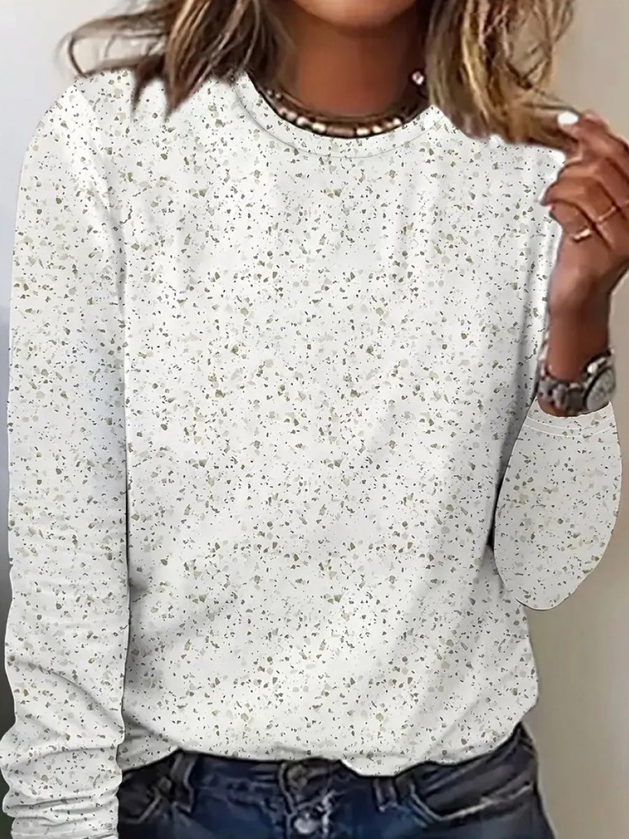 White Round Neck Long Sleeve Top